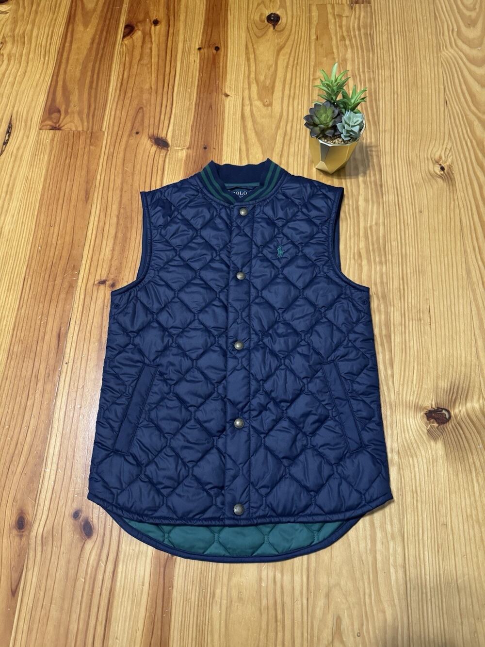 Polo Ralph Lauren Boys' Quilted Baseball Vest Diamond Navy Blue/Green M(10-12)